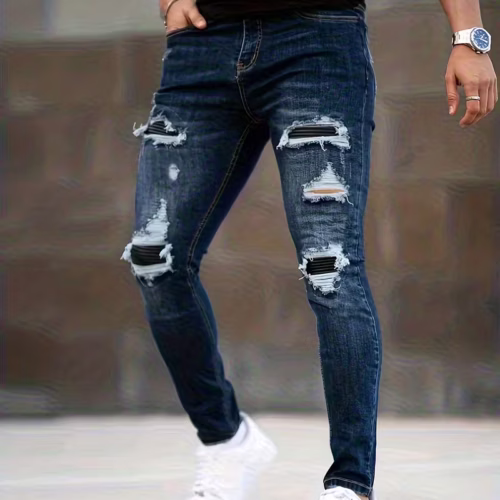 Pantalon de Mezclilla Roto con parches