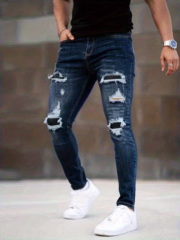 Pantalon de Mezclilla Roto con parches